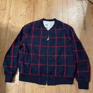 Old Navy Navy and Red Plaid Bomber Jacket